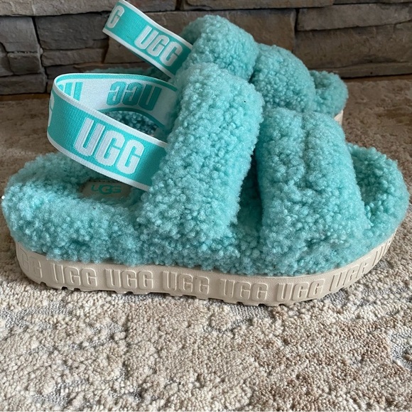 UGG Oh Fluffita Tide Pool Blue Flatform Platform Sandals Slingback: 6 - Picture 4 of 10